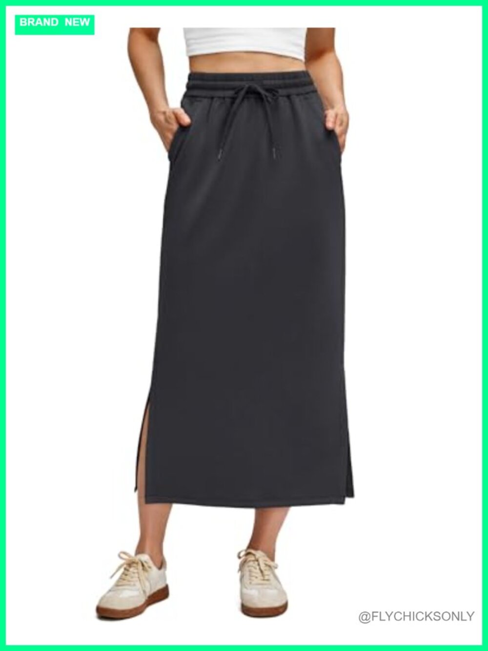 Maxi Skirt Modal Blend Drawstring Elastic Waist with Pockets